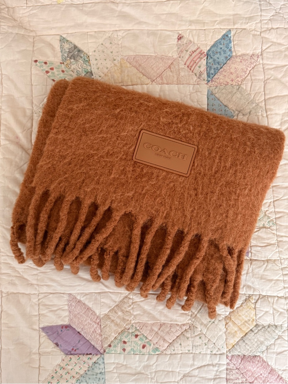 Coach Muffler Scarf | Light Saddle Alpaca | Rubber Patch | Fringe
